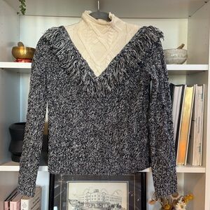 INTERMIX Deja Fringe Cable Knit Sweater Sz P